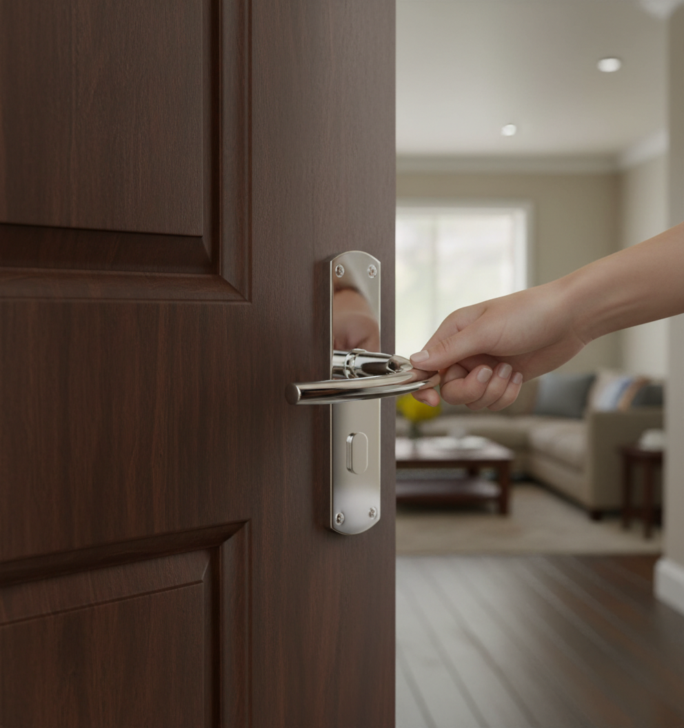 Premium Bathroom Lock with Lever on Backplate - Key Lock Version with Fitting Screws Included