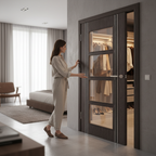 Premium Contemporary Internal Door with Clear Glazed Panels and Aluminium Inlays for Modern Interiors