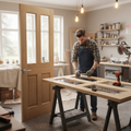 Premium Internal Oak Unfinished Traditional 2 Panel 2 Light Clear Bevelled Glass Pair Door for Elegant Interior Design