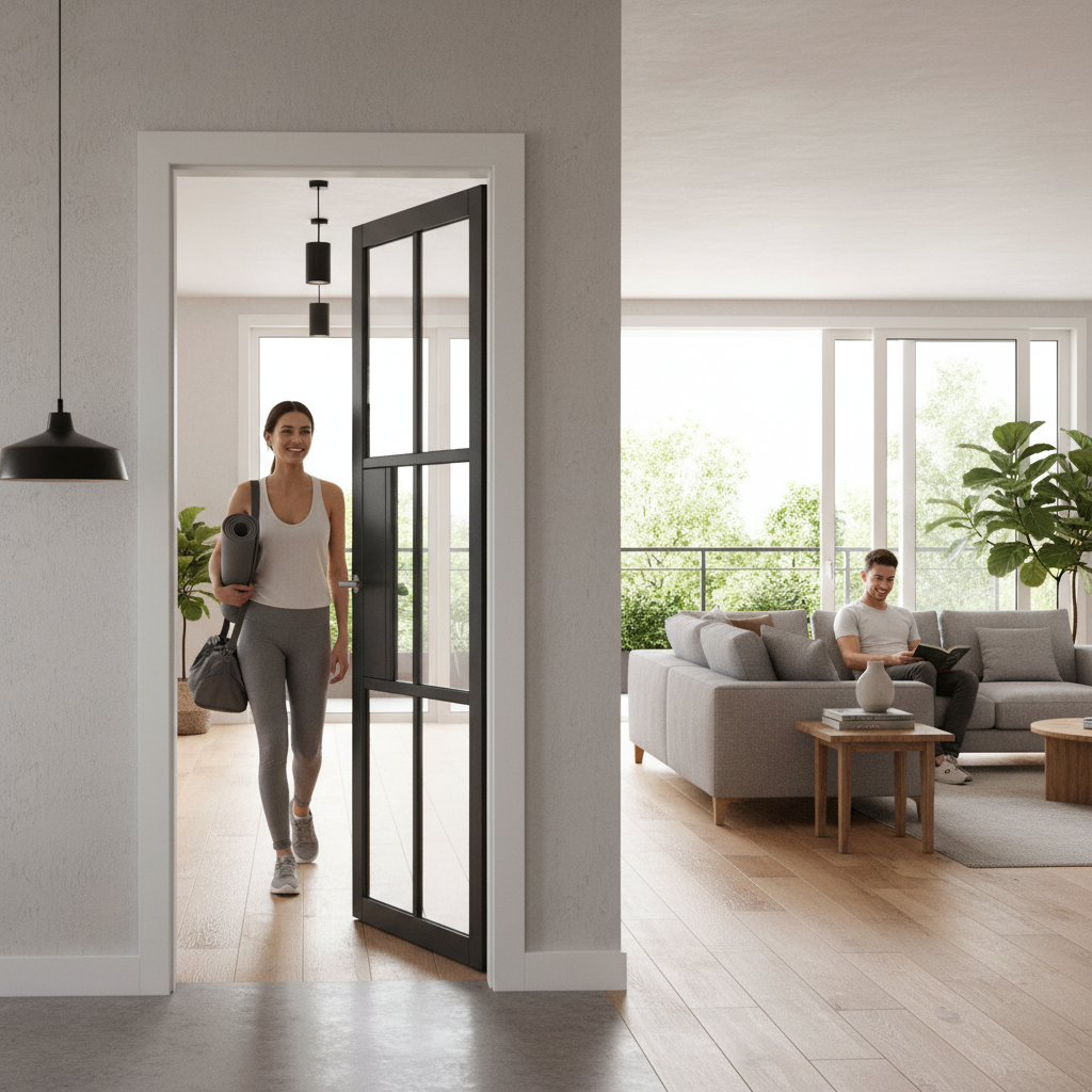 Premium Industrial Style Clear Glazed Door with Solid Framing and Black Finish for Contemporary Interiors