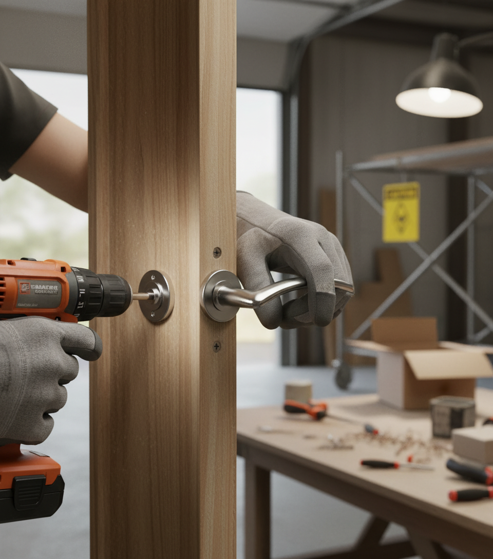 Premium Round Rose Lever Door Handle with Satin Chrome Finish for Doors Up to 44mm