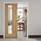Premium Clear Glazed Pocket Door Set with Unfinished Oak Panels and Adjustable Frame Options for Space-Saving Solutions