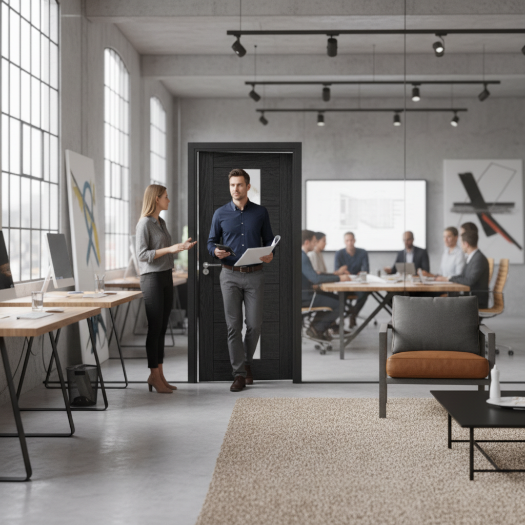 Premium Brushed Black Oak Glazed 1 Lite Door with Clear Tempered Glass and FSC Certification for Stunning Visual Appeal