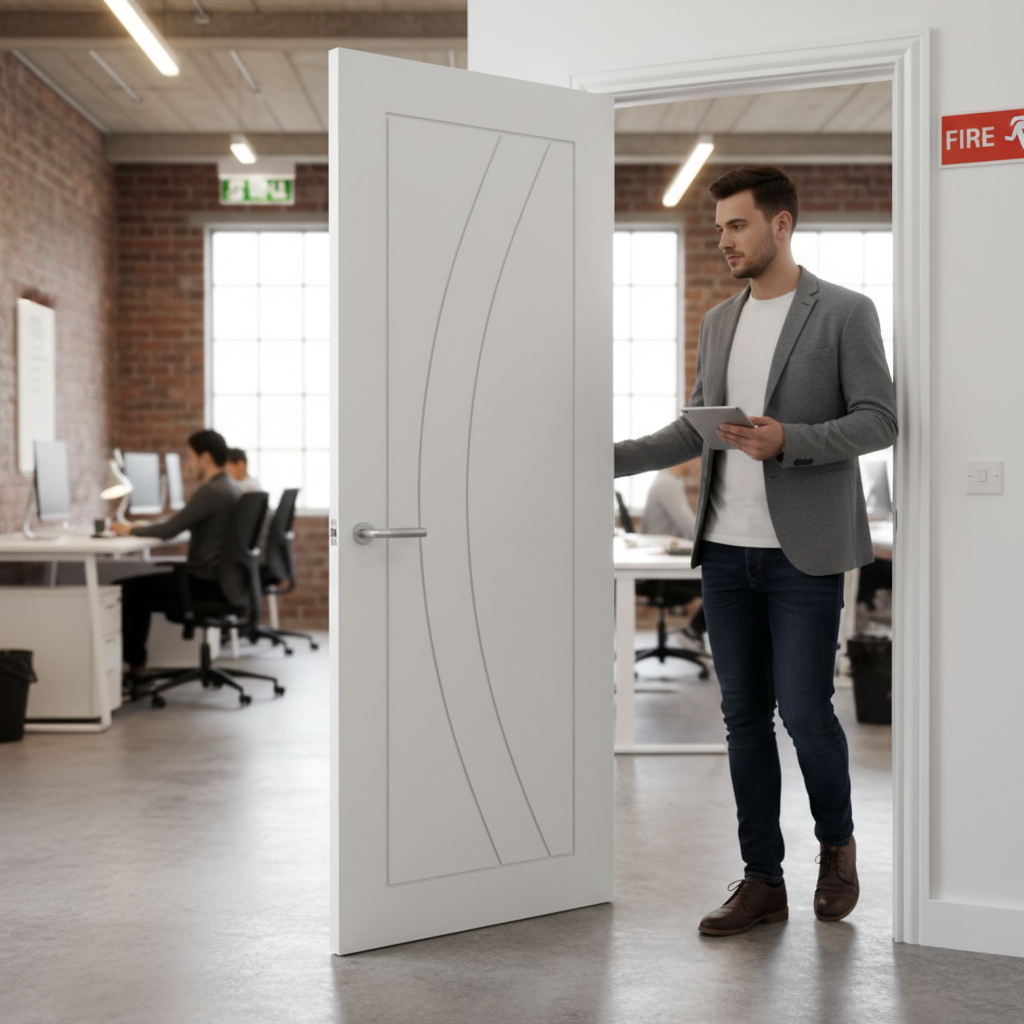 Premium White Fire Door with Solid Engineered Core and 30-Minute Fire Rating for Enhanced Safety and Style