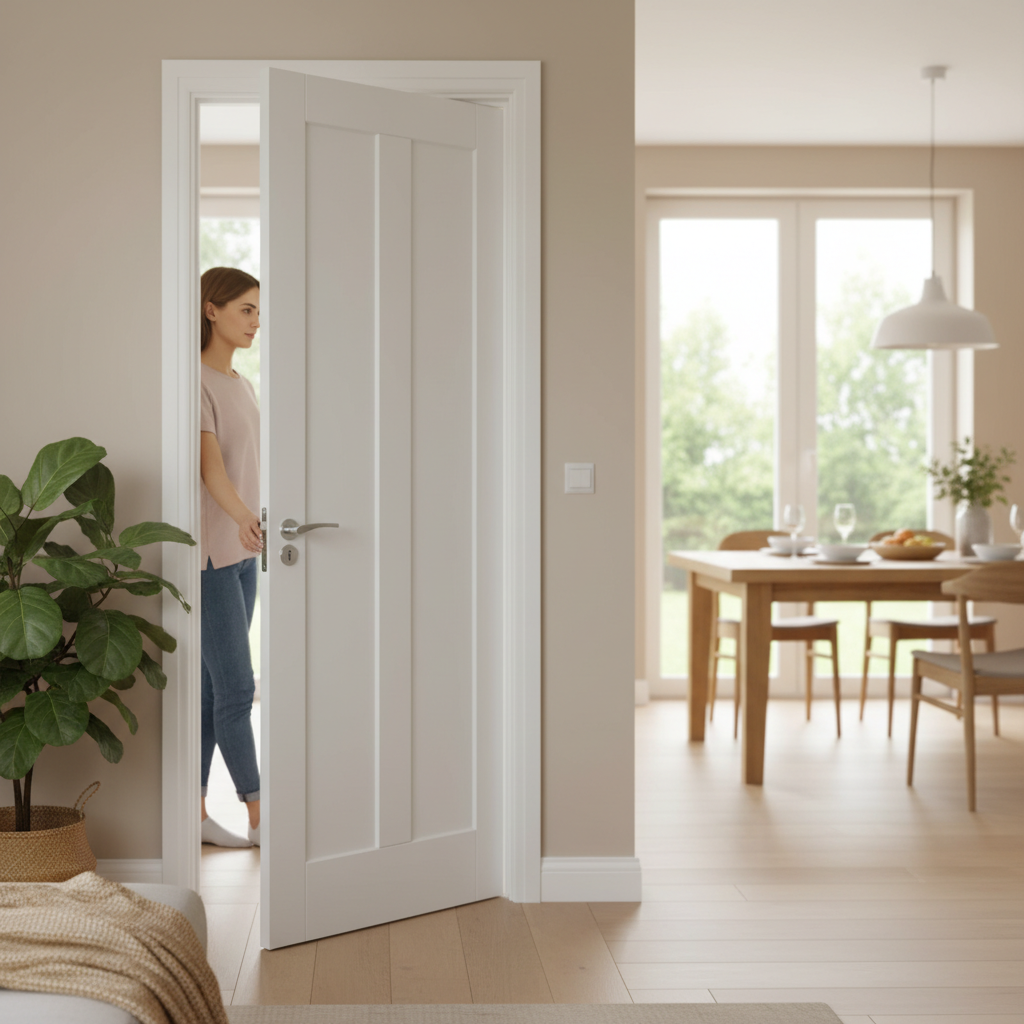 Premium White Internal Door with Solid Core Construction and Two Vertical Recessed Panels
