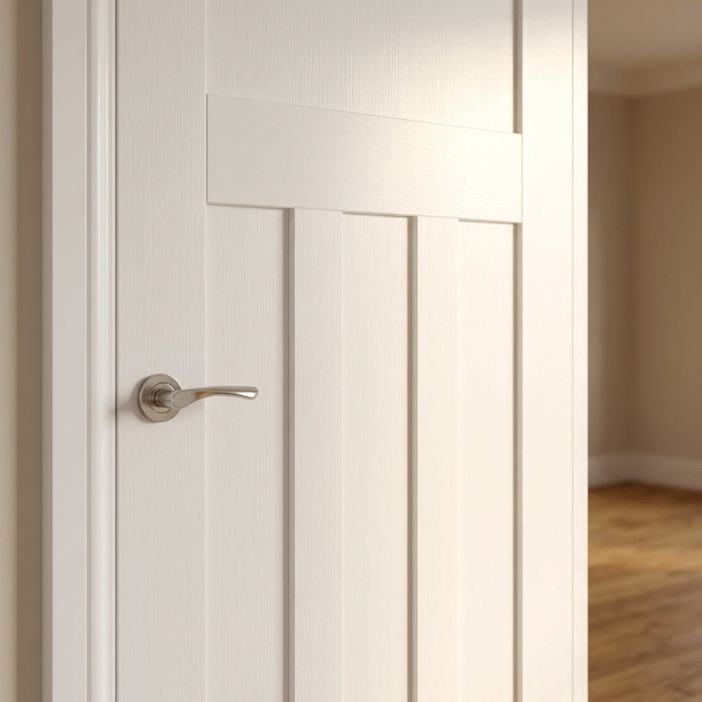FD30 Rated White Internal Fire Door, Primed Finish, 1930's DX Design, Solid Core - detail view
