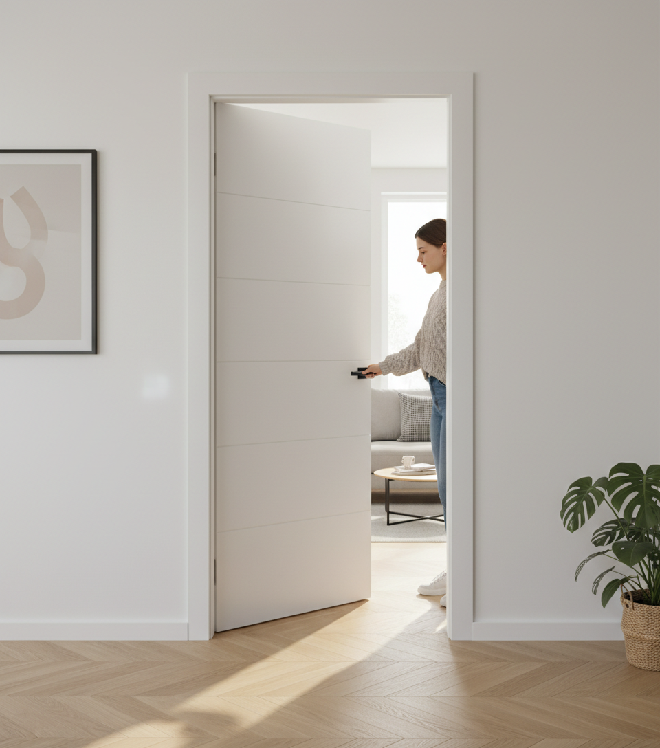 Premium Contemporary White Internal Door with V Grooves and Engineered Construction for Strength and Stability