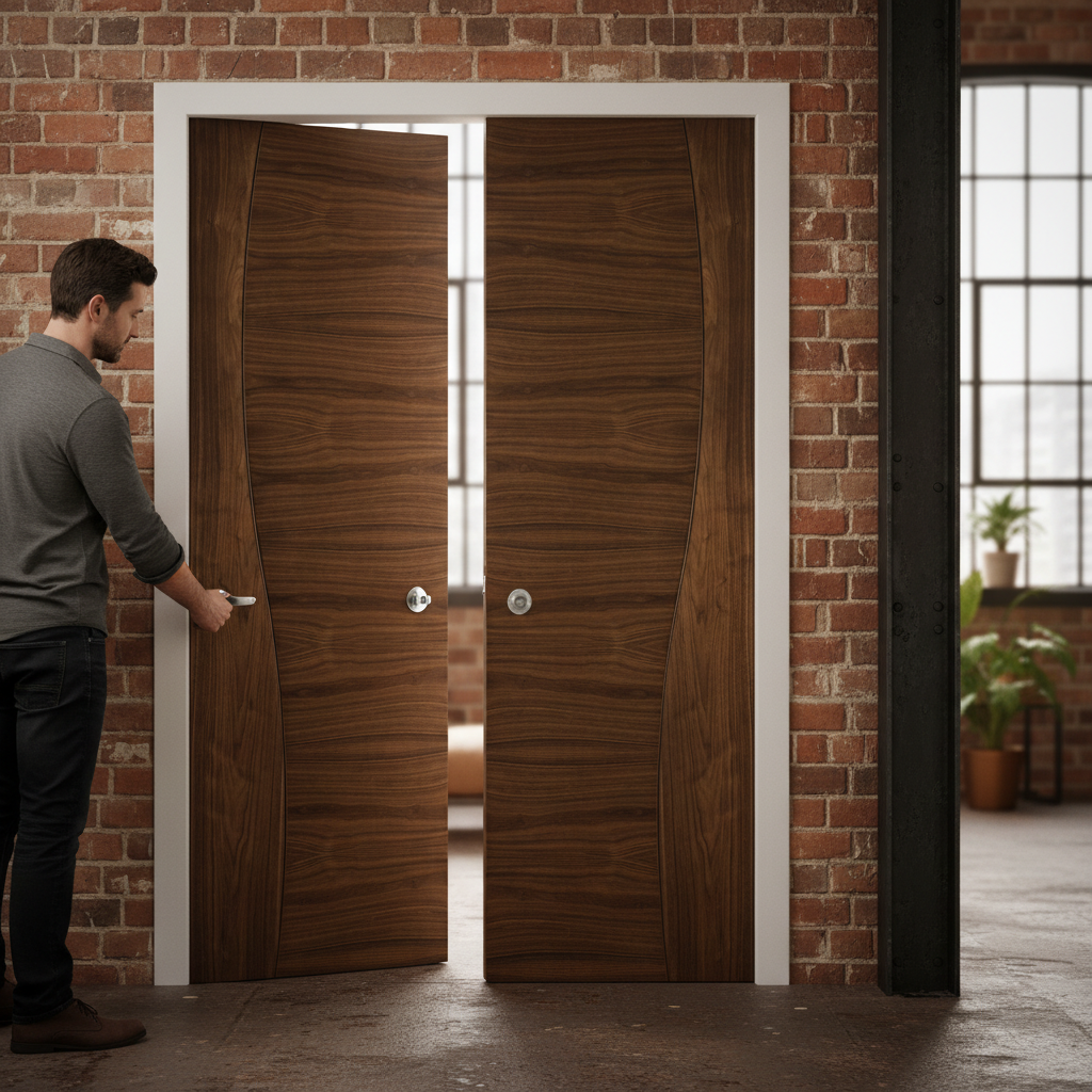 Premium Internal Walnut Door Pair with Solid Core and Crown Cut Veneer for Elegant Interiors