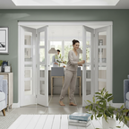 Premium White Freefold Interior Folding Door System with Versatile Configurations and Clear Glazed Panels