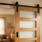 Oak Internal Sliding Door, Unfinished, 4 Light Obscure Glass, Solid Core - detail view