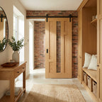 Oak Internal Door Fully Finished 4 Panel Clear Glass Sliding Black Face Mounted