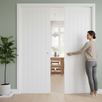 Premium White Double Pocket Door Set with Galvanised Steel Frame for Space-Saving Interior Design