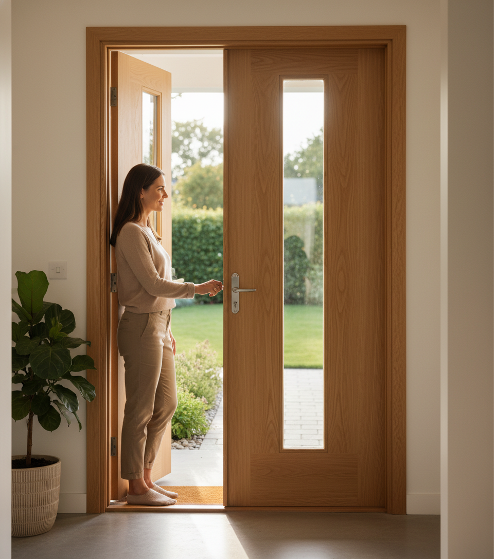 Premium Clear Glazed Oak Sidelight with Solid Laminate Engineered Core and Real Oak Finish