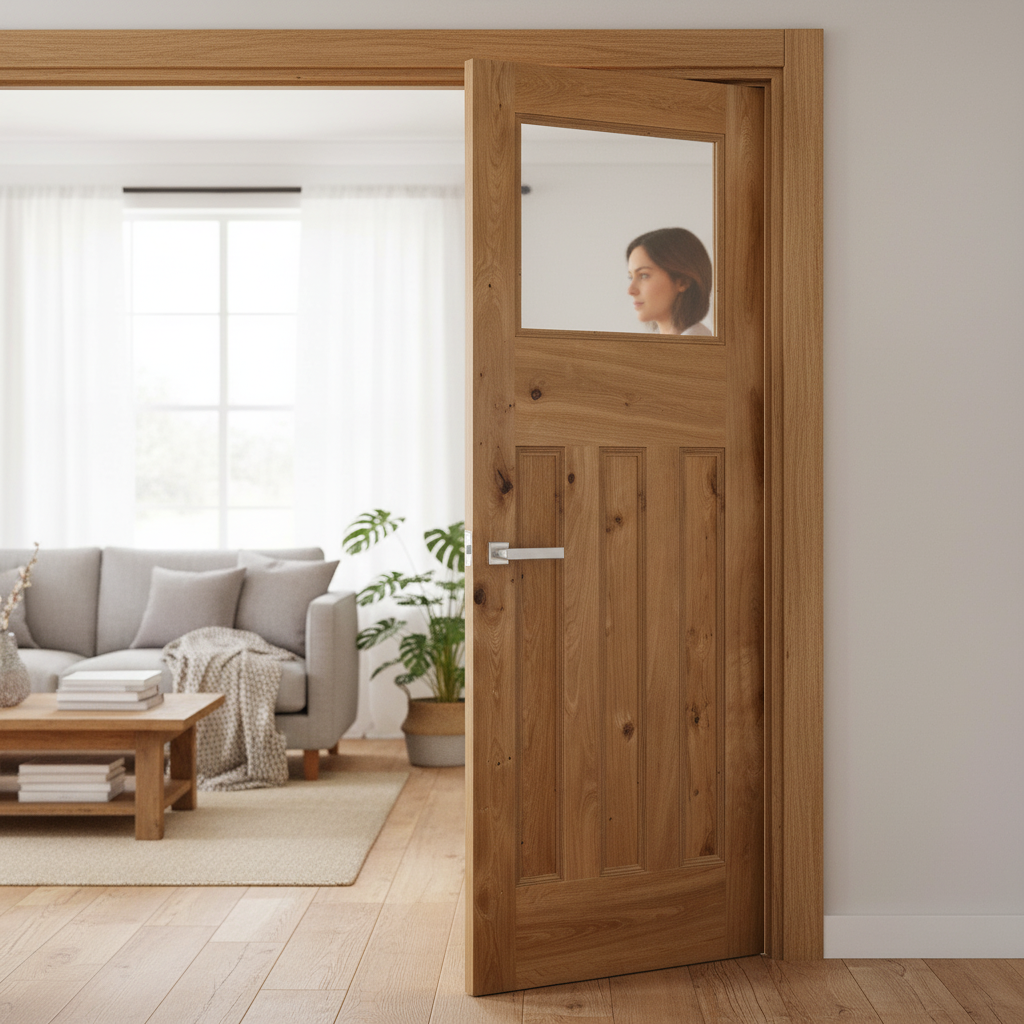 Premium Internal Rustic Oak Fully Finished 1930's DX Obscure Glass Door for Stylish Interiors - Image 2