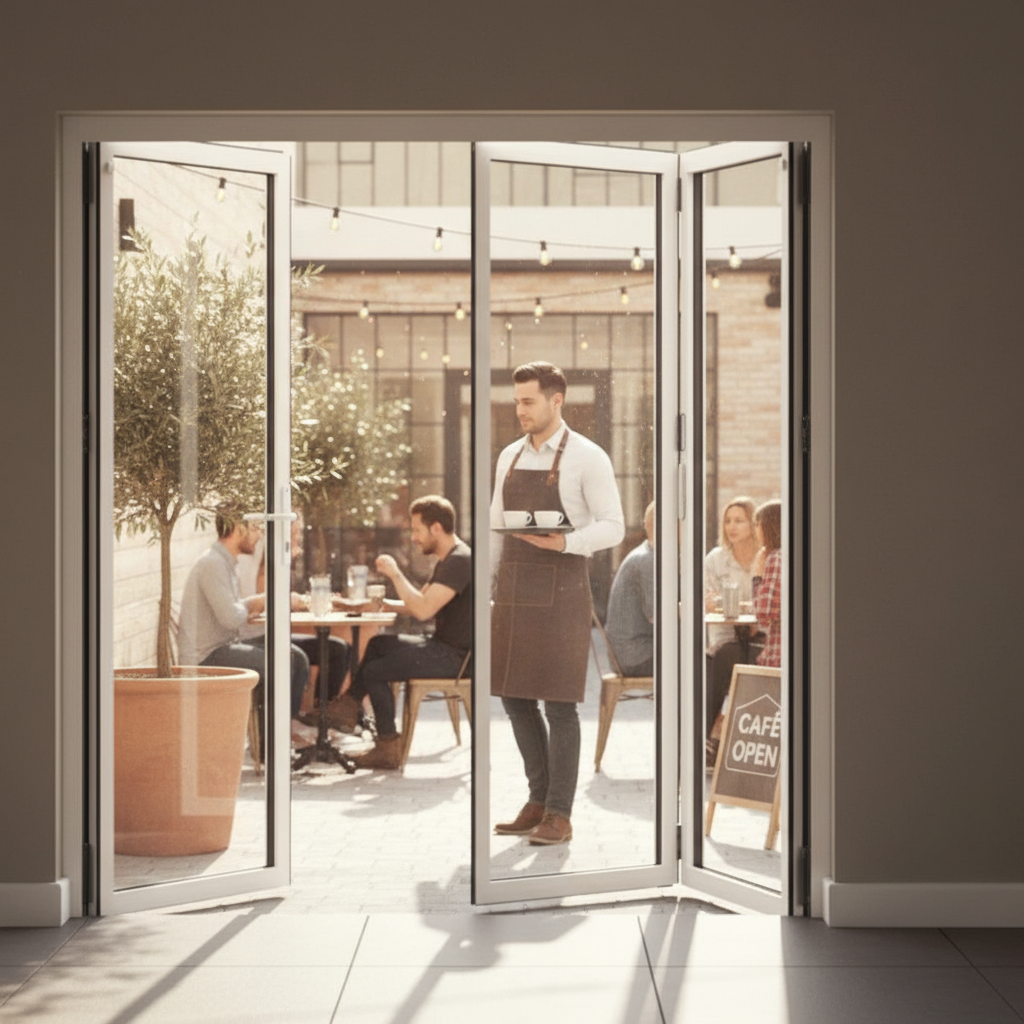 Premium 8ft Slimline White Aluminium Bifold Doors with Double Glazed Thermal Efficiency and Enhanced Security Features