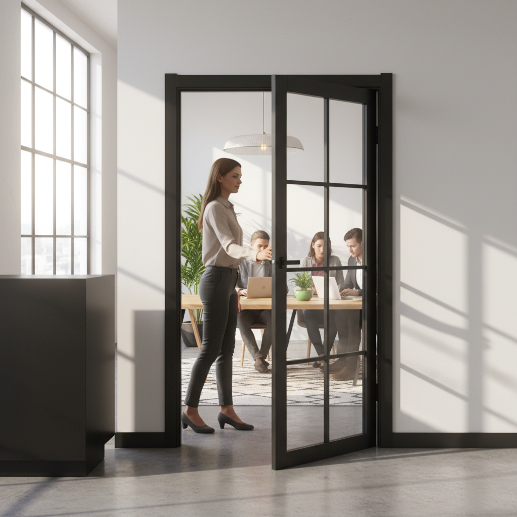 Premium Internal Fully Finished 8 Light Clear Glass Industrial Studio Door - Durable Timber Construction for Modern Interiors