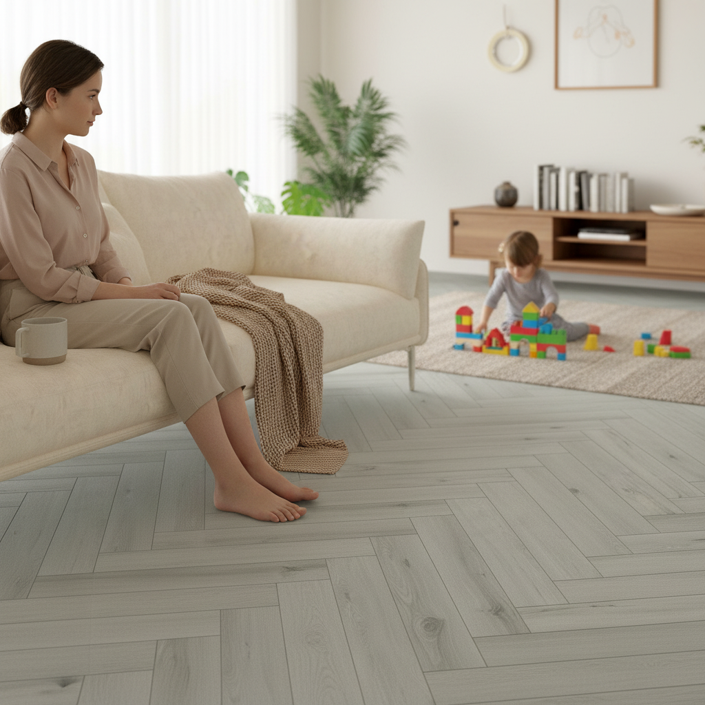 Premium Herringbone Vinyl Flooring 5mm Anti-Microbial UV Coated with Rigid Core for High-Traffic Areas