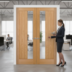 Premium Internal Oak Unfinished Clear Offset Glass Pair Door - Elegant Design for Home Interiors