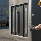 Premium Grey External Double Sidelight Door Set with Pull Bar Handle - Durable Construction and Enhanced Efficiency