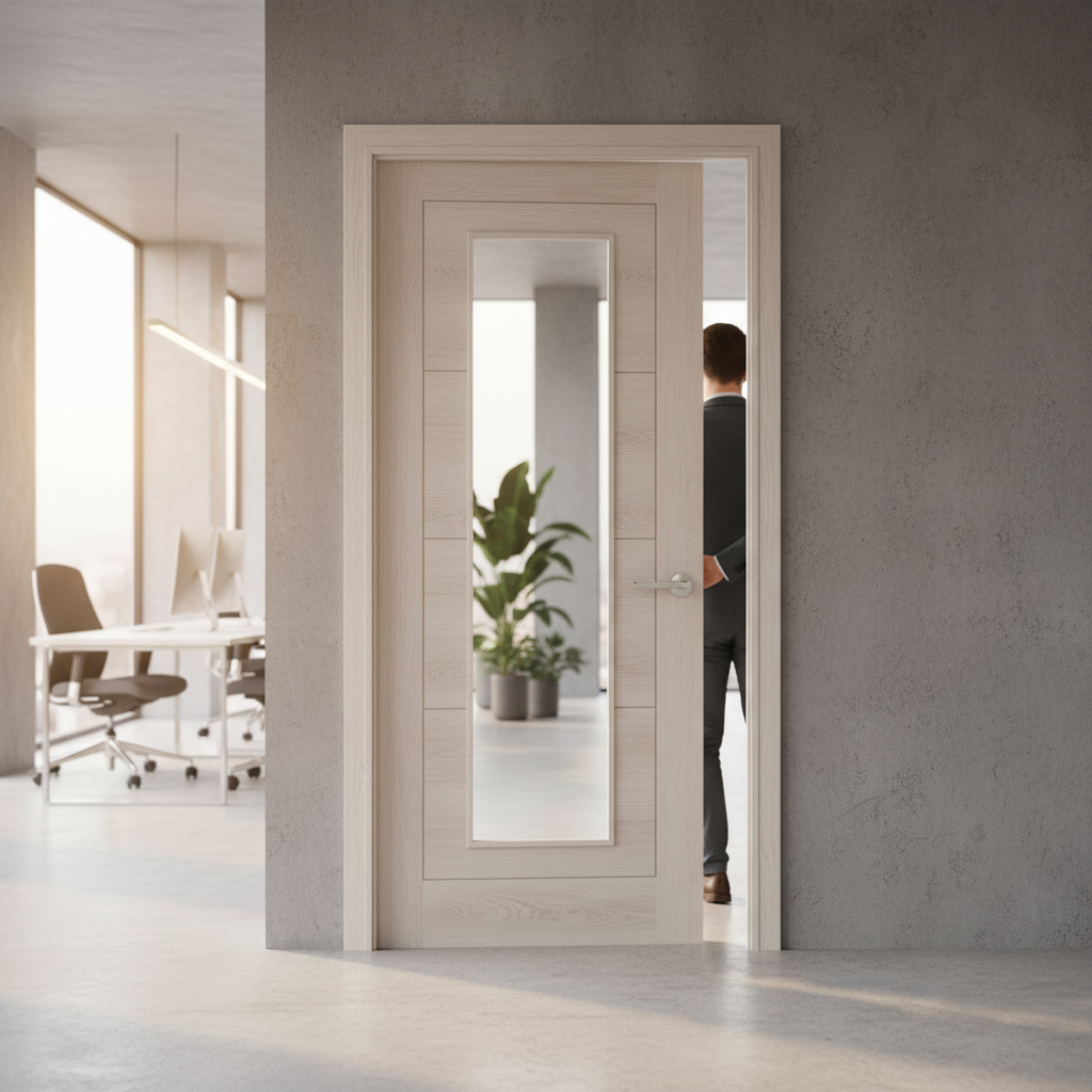 Premium Internal Fully Finished Laminate Ladder Clear Glass Door - Stylish Ivory Oak Design with Lifetime Guarantee