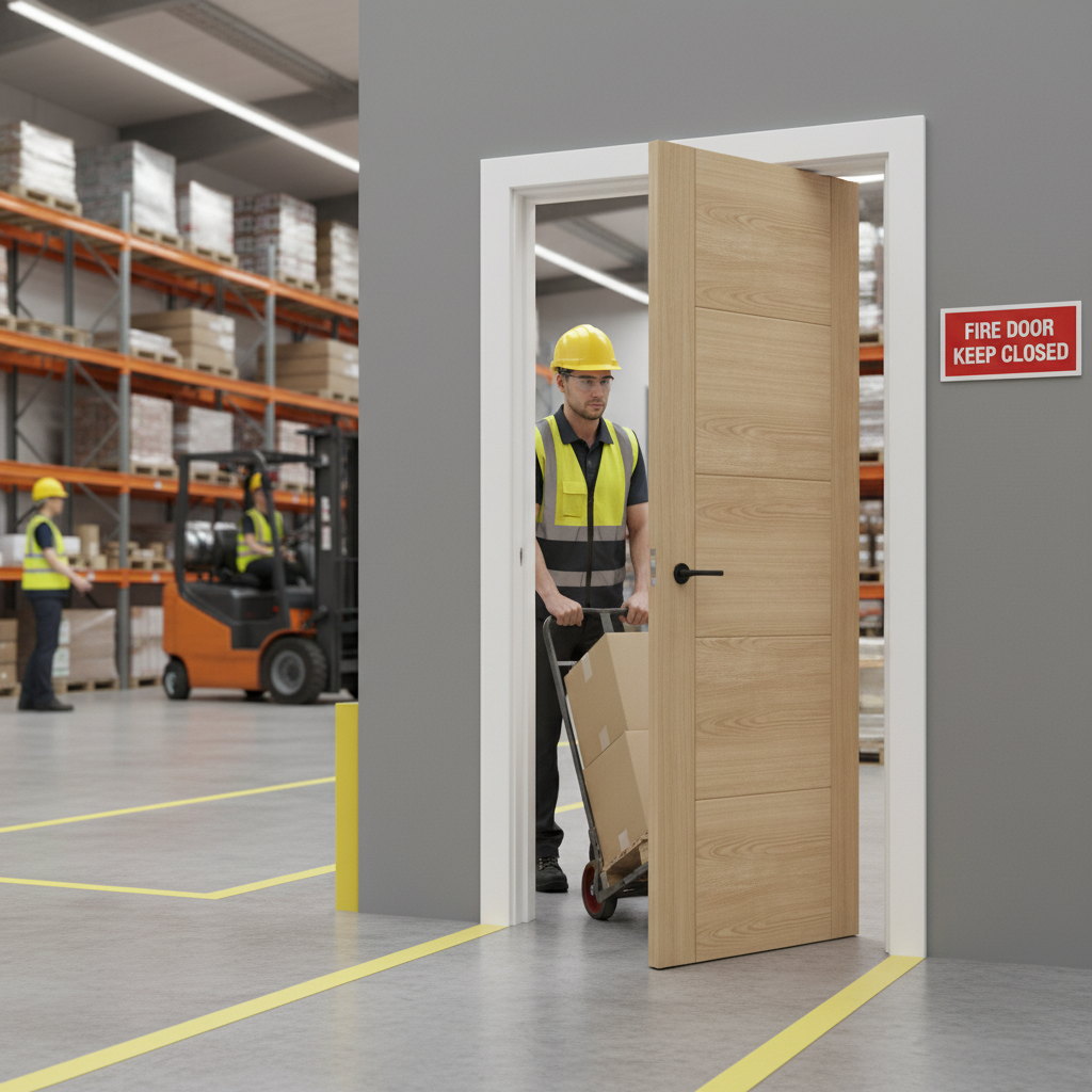 Premium Custom Made Contemporary Fully Finished Oak FD30 Fire Door with Bespoke Design Options