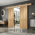 Premium Double Sliding Door System with Oak Victorian Shaker Doors and Track Mechanism for Stylish Interior Spaces
