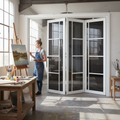 Premium White Tinted Glazed Industrial Style Room Divider with Bi-Folding Doors and High-Quality Track System