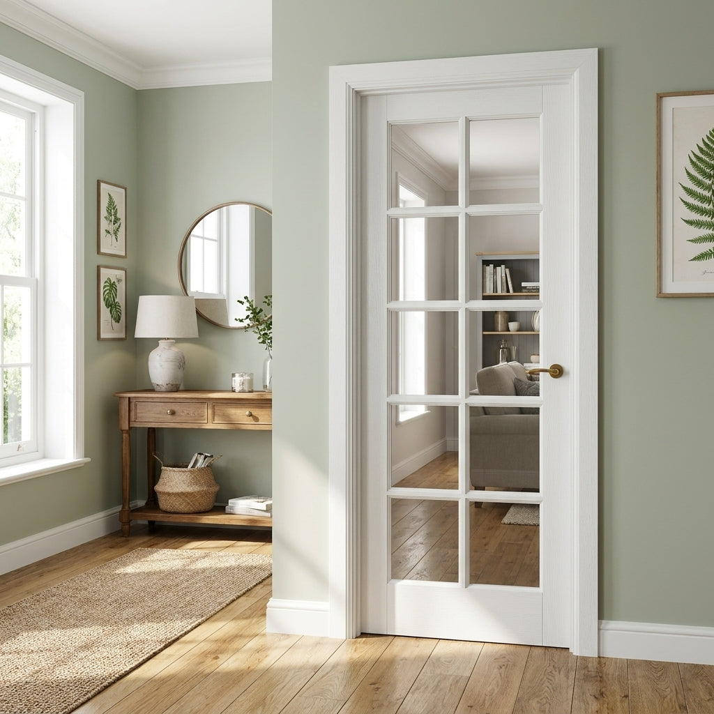 Internal White Door with 10 Light Clear Glass, Primed Finish