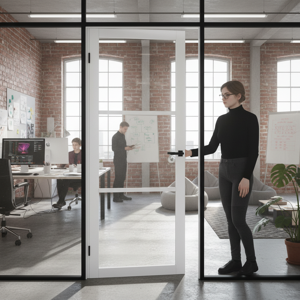 Premium Custom Made Industrial Style Door with White Clear Glazing and Solid Core Construction