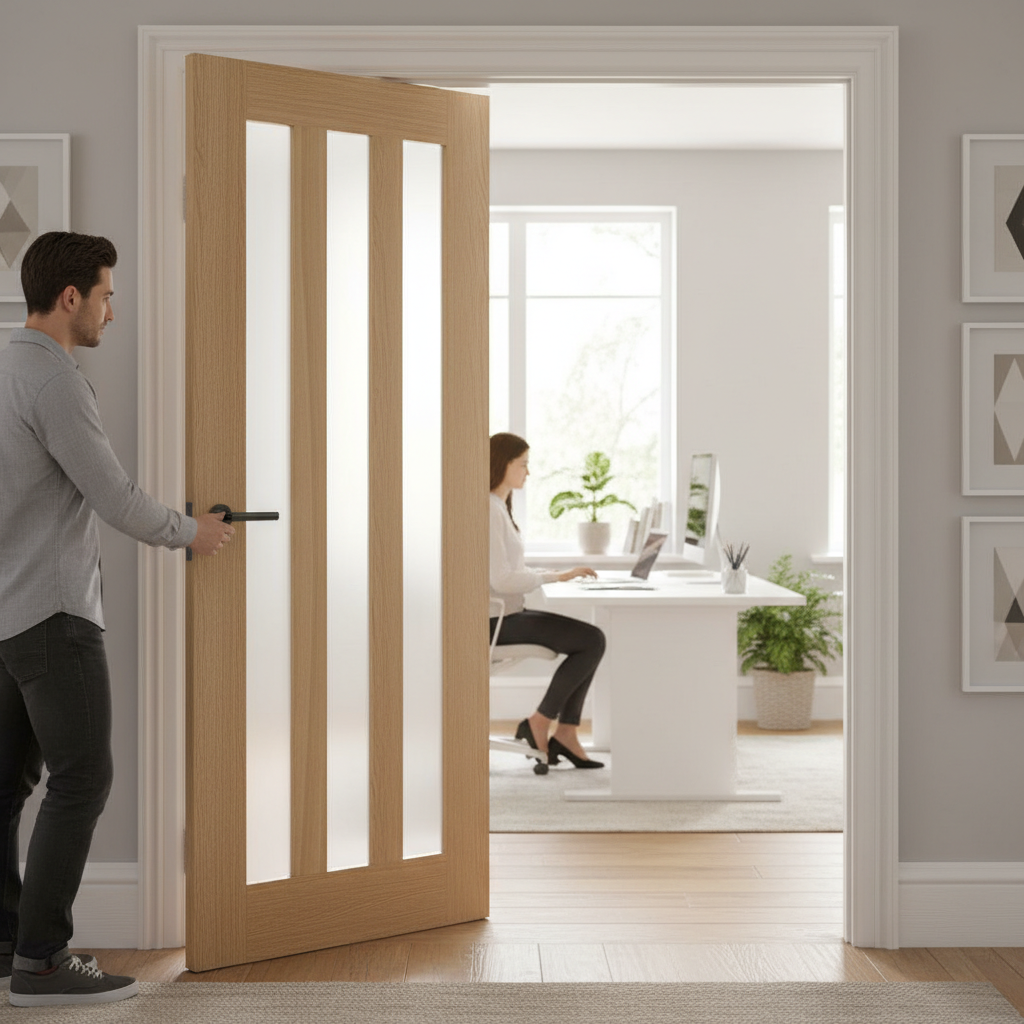 Premium Oak Internal Door with Obscure Glass Panels for Maximum Light Flow and Durability