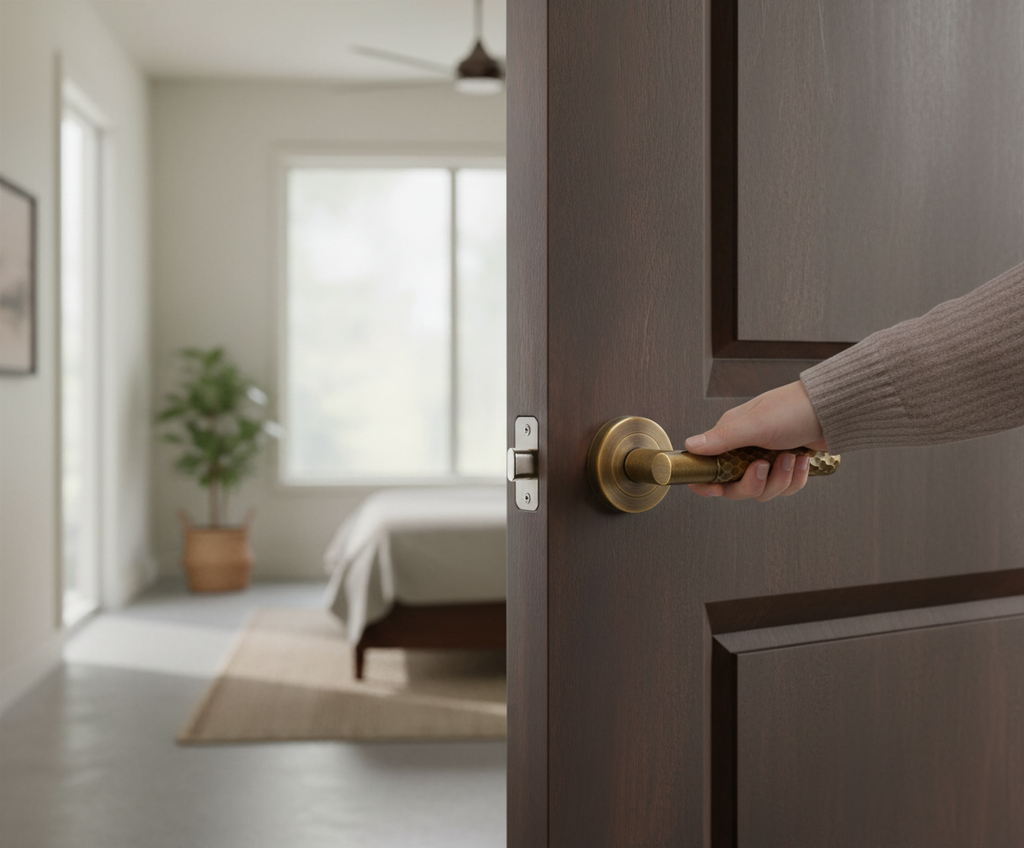 Premium Round Rose Privacy Lever Door Handle Set with Matt Bronze Finish for Interior Use - Image 2