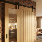 Oak Internal Sliding Door, Unfinished, 1 Light, Obscure Lined Clear Glass - detail view
