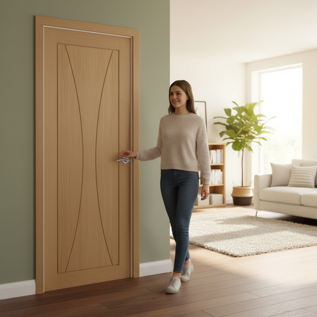 Premium Prefinished Internal Door with Deep U-Groove Design and A-Grade Oak Veneer for Contemporary and Traditional Settings