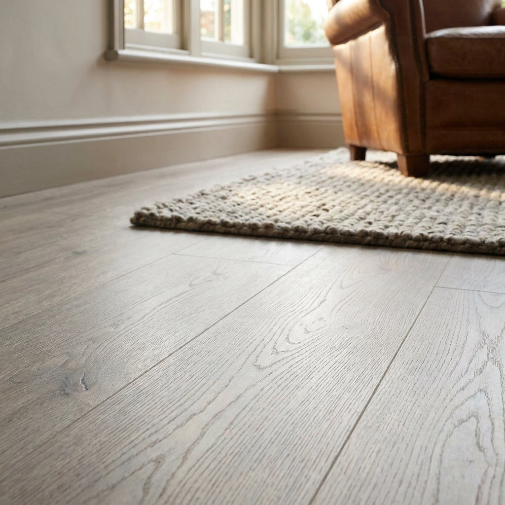 Misted Oak 8mm Laminate Flooring - Water Resistant with 4V Bevel Edge - detail view