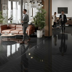 Premium High Gloss Luxury Vinyl Flooring - Black Herringbone Pattern, Water-Resistant, Click Installation System
