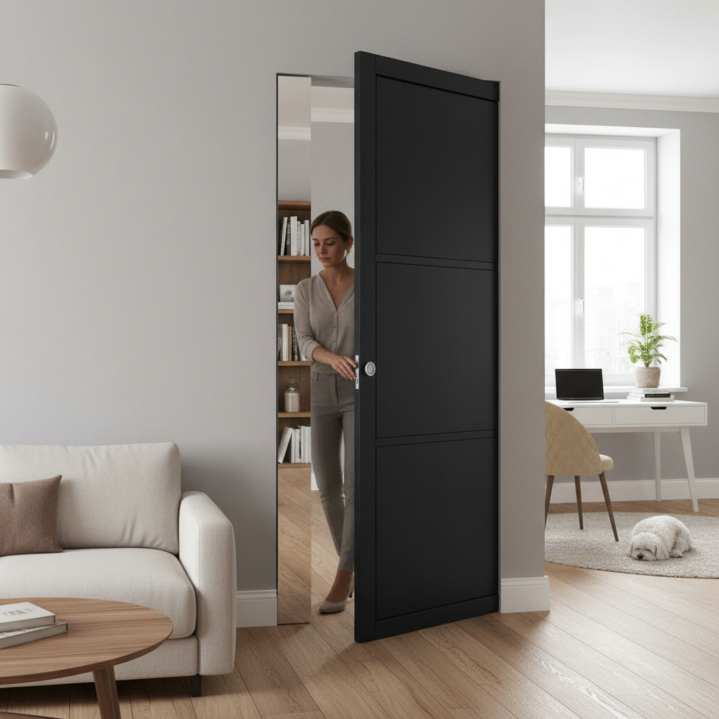 Premium 3 Panel Flush Pocket Door Set - Space-Saving Design with No Bottom Track and Minimalist Finish