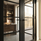 Internal French Door with 4 Light Clear Glass, Fully Finished in Jet Black - detail view