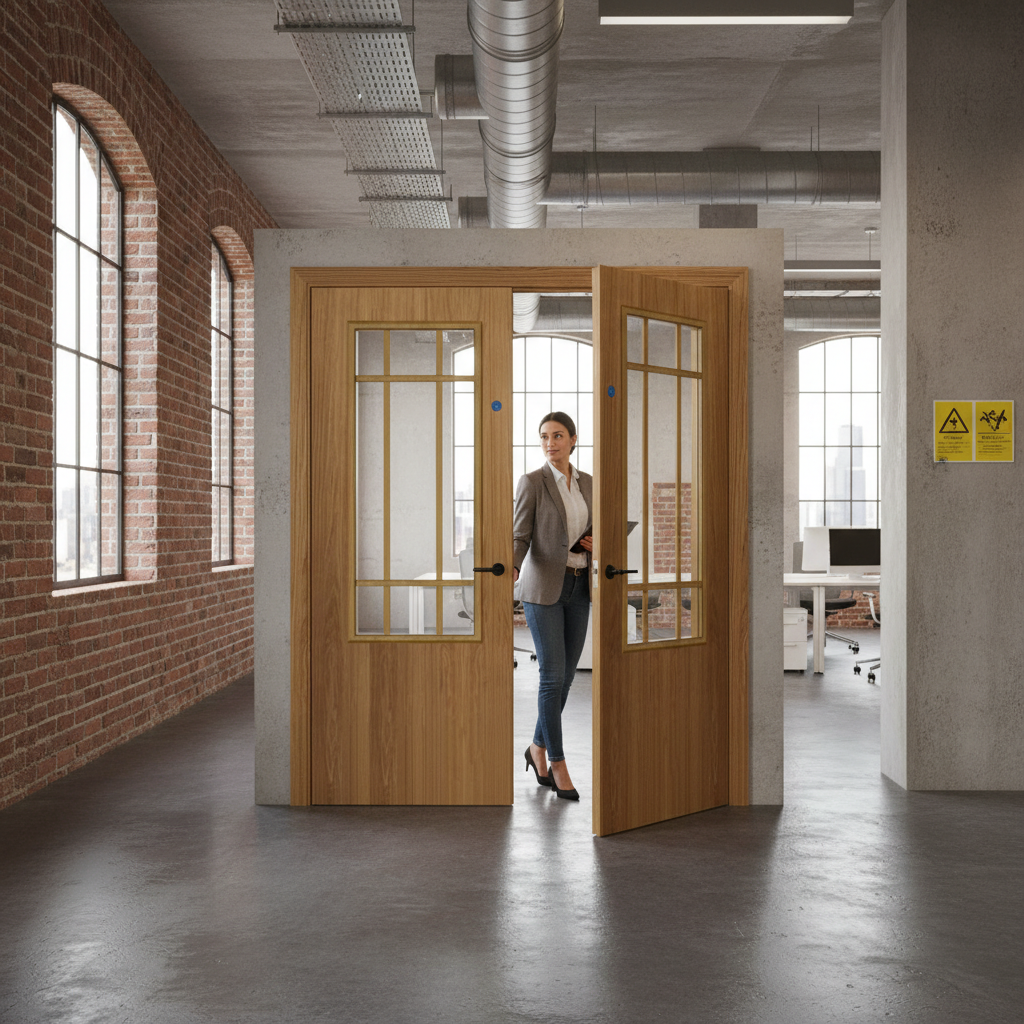 Premium Custom Made Oak 9 Light Fire Door Pair with FD30 Certification and Bespoke Sizing Options