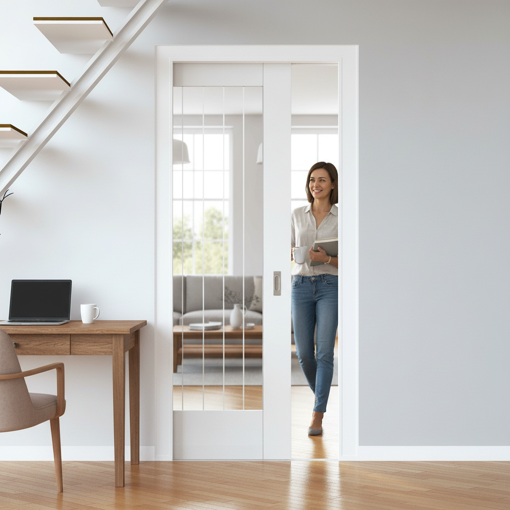 Premium Internal Cottage Pocket Door Set with Obscure Lined Glass Panel for Space-Saving Elegance - Image 2