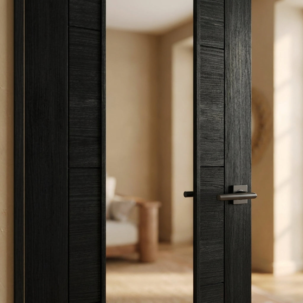 Black Internal Finished Laminate Door with Clear Glass, Fully Finished - detail view