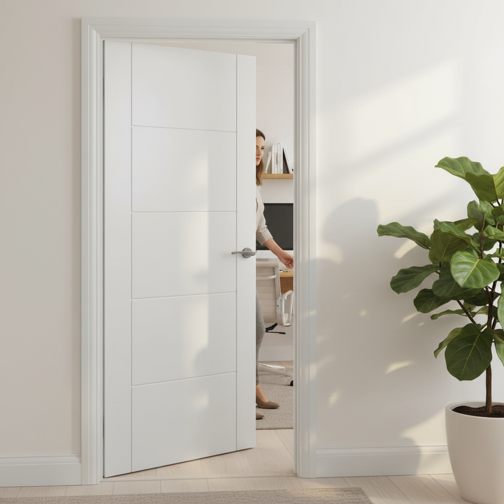 Premium Contemporary White Internal Door with 5 Ladder Style Panels and Engineered Semi Solid Core Construction