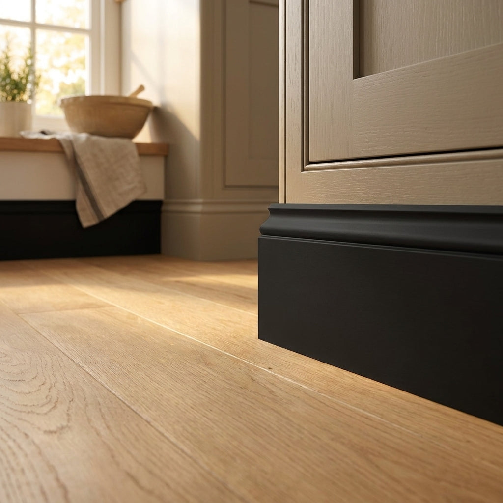 Primed Matt Black Architrave 2.1m - 5 Pack - 75mm x 18mm - detail view
