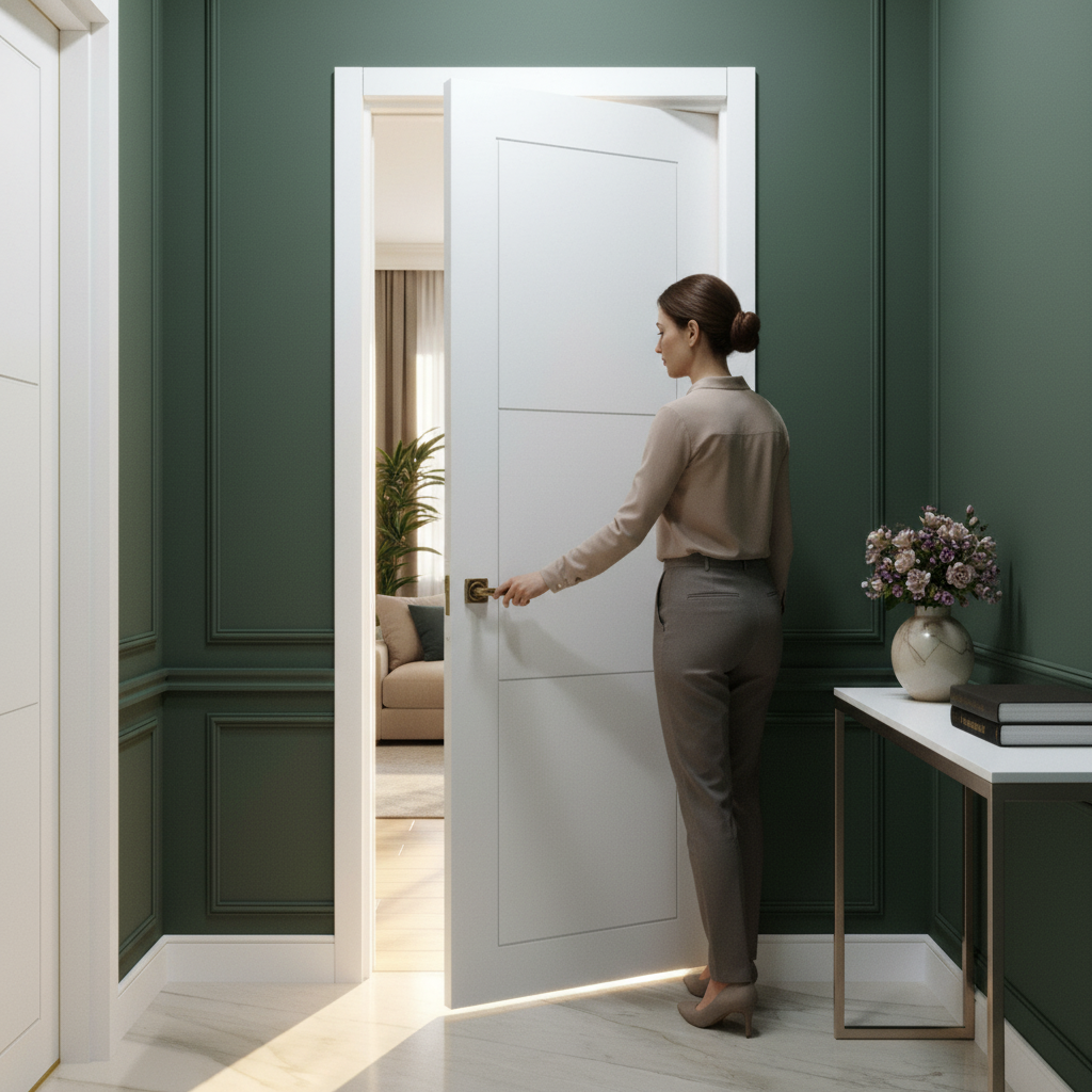 Internal Primed Temple Door - 3 Panel Design with Semi-Solid Core and Double Coat Finish for Custom Painting - Image 2