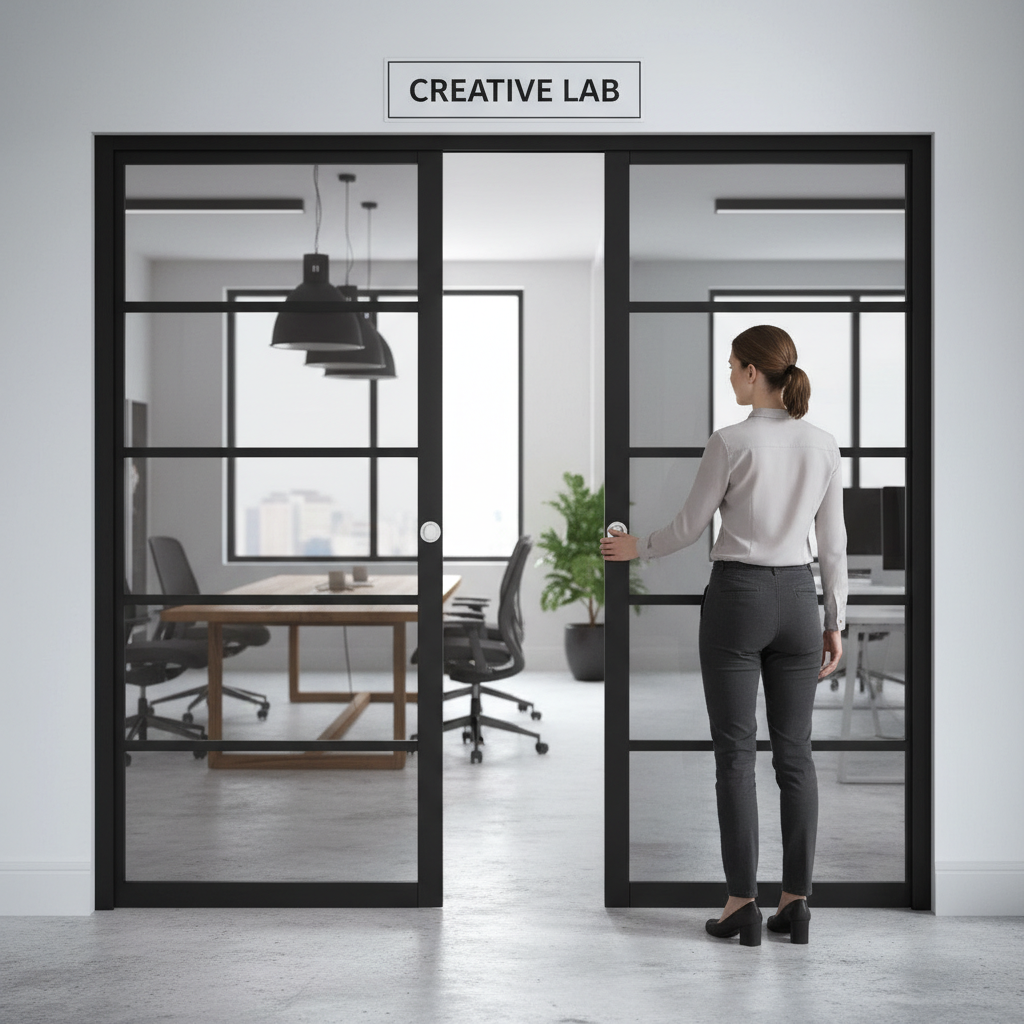 Premium Industrial-Style 5-Panel Tinted Glazed Double Flush Pocket Door System for Modern Spaces