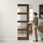 Premium Obscure Glazed Walnut 4L Shaker Flush Pocket Door Set - Space-Saving Design with No Bottom Track