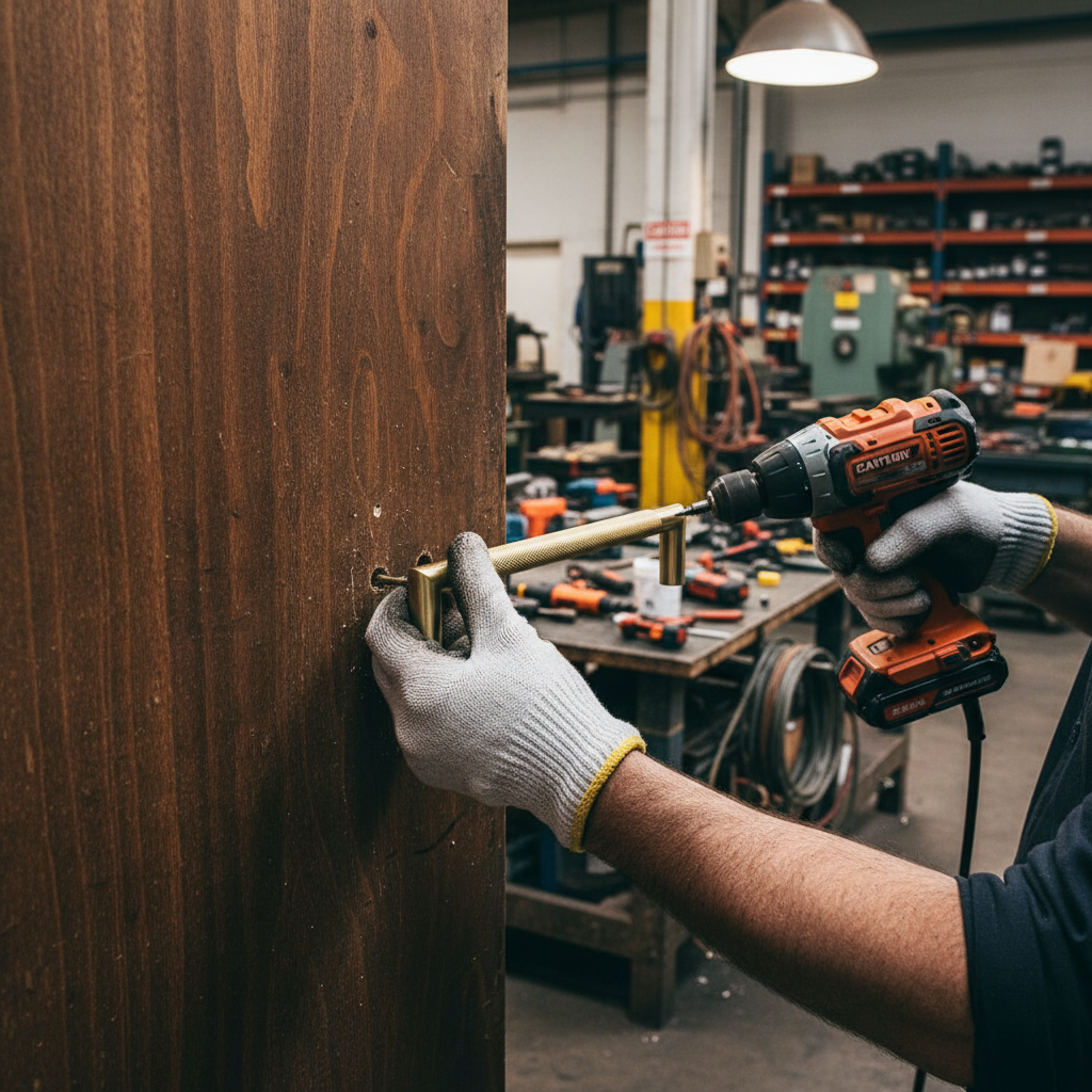 Premium Satin Brass Mitred Knurled Pull Handle 470mm for Modern Interiors - High-Quality Professional Grade for Industrial and Commercial Applications