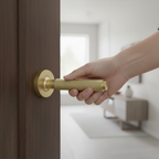 Premium Satin Brass Knurled Lever on Rose with Concealed Fixing for Fire Rated Doors and 25 Year Guarantee