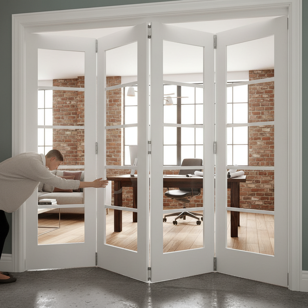 Premium Industrial Style Room Divider with Bi-Folding Doors, High-Quality Track System, and Customizable Configurations