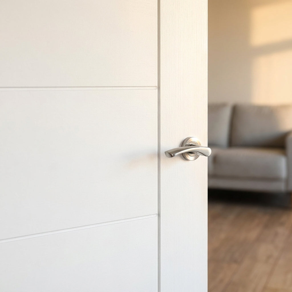 Internal White Primed Pedrena 7 Panel Door, Made-to-Measure, Semi-Solid Core - detail view