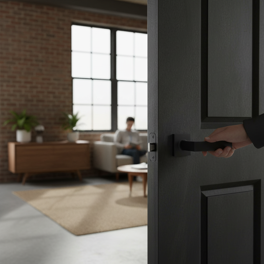 Premium Industrial Square Rose Lever Door Handle Set in Matt Black with Magnetic Device for Clean Finish - Image 2